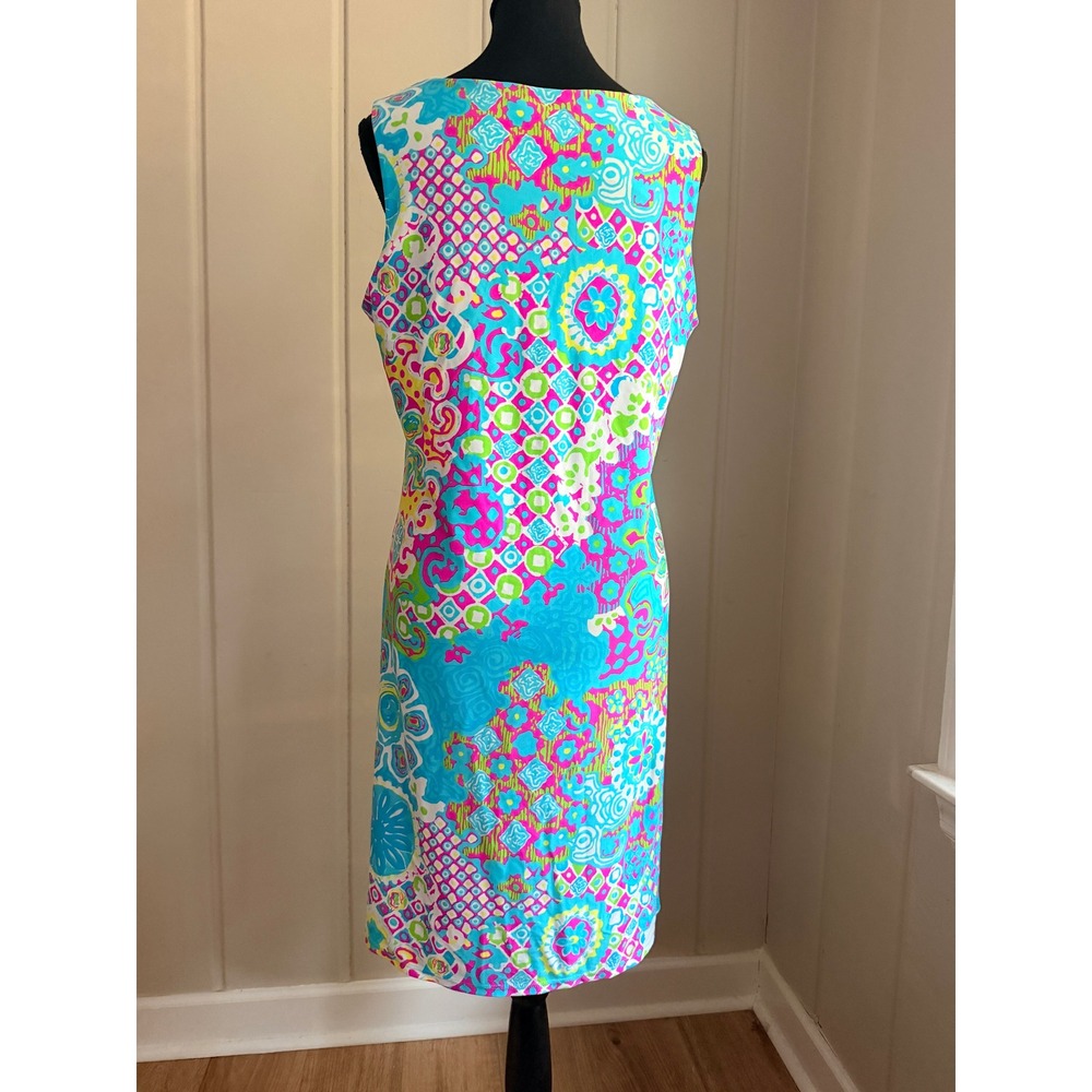 Jude Connally Womens Sleeveless Shift Dress Blue Pink Mosaic Print Size L USA - Picture 3 of 7